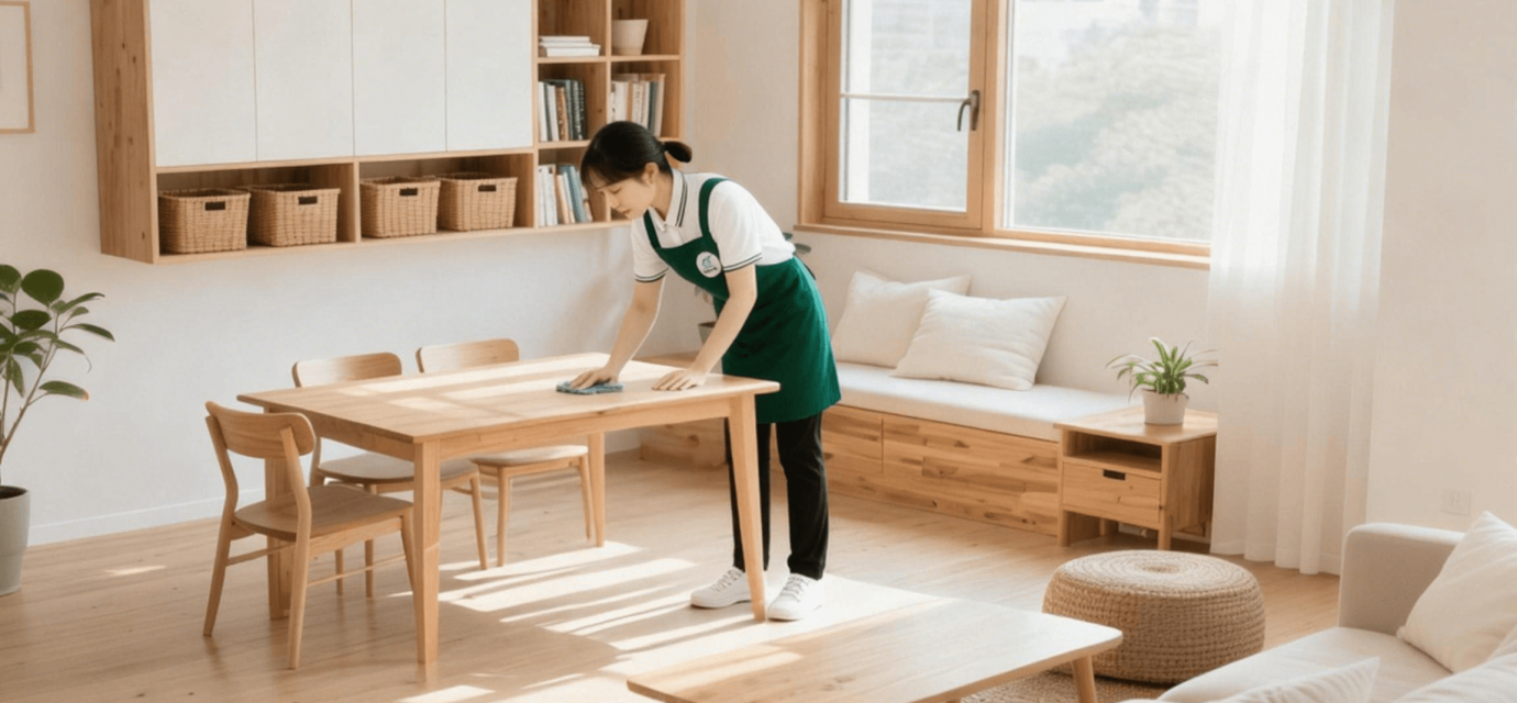 大田小家的保洁师正在做日常保洁